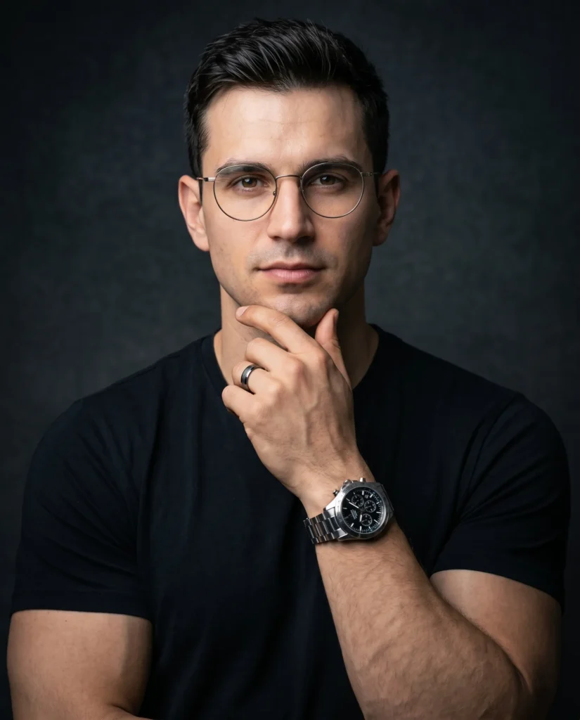 Professional Thinker Portrait in Confident Studio Pose