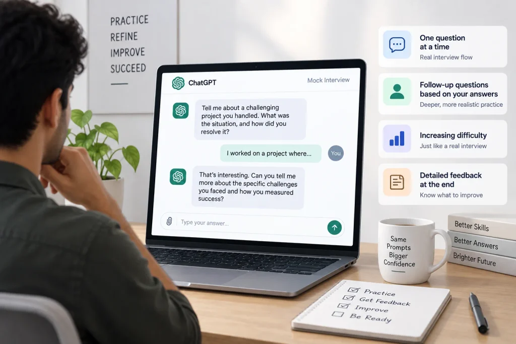 A simulated mock interview conversation between a job candidate and an AI interviewer.